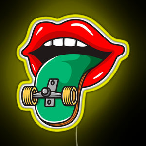 Cool Skater Skateboarder Tongue RGB neon sign yellow
