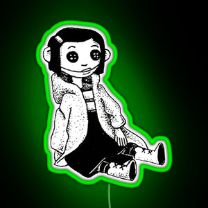 Coraline Inspired Doll RGB neon sign green