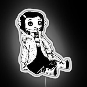 Coraline Inspired Doll RGB neon sign white 