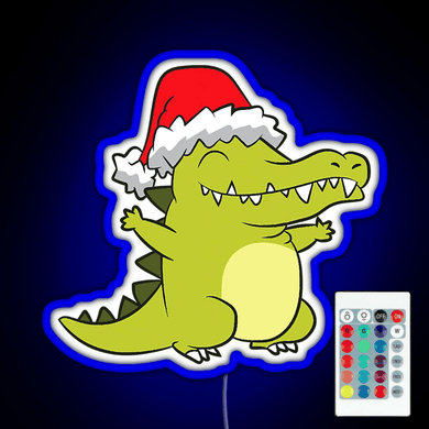 Crocodile With Santa Hat Crocodile RGB neon sign remote