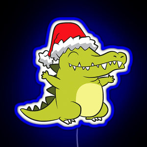 Crocodile With Santa Hat Crocodile RGB neon sign blue