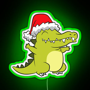 Crocodile With Santa Hat Crocodile RGB neon sign green