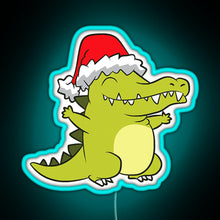 Load image into Gallery viewer, Crocodile With Santa Hat Crocodile RGB neon sign lightblue 