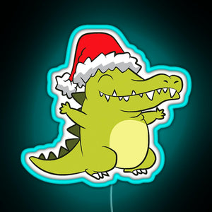 Crocodile With Santa Hat Crocodile RGB neon sign lightblue 