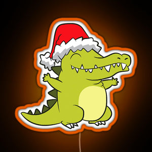 Crocodile With Santa Hat Crocodile RGB neon sign orange