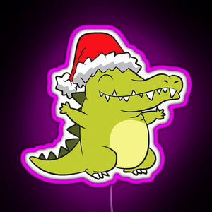Crocodile With Santa Hat Crocodile RGB neon sign  pink