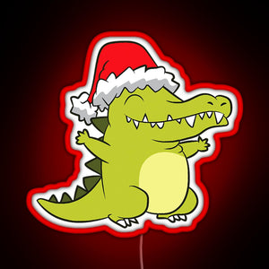 Crocodile With Santa Hat Crocodile RGB neon sign red