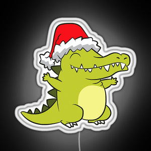 Crocodile With Santa Hat Crocodile RGB neon sign white 