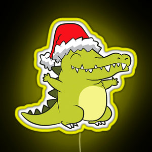 Crocodile With Santa Hat Crocodile RGB neon sign yellow