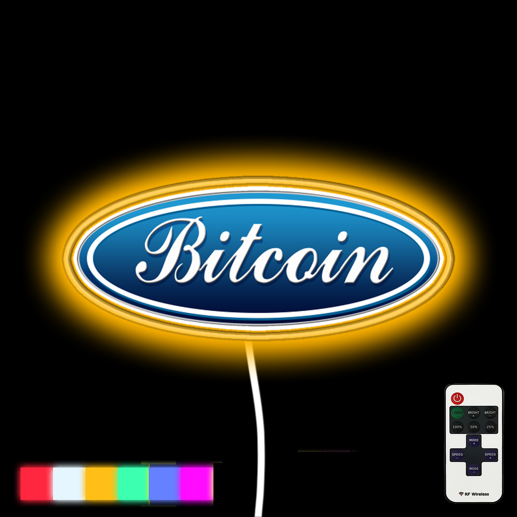 Bitcoin Ford logo mashup neon led sign