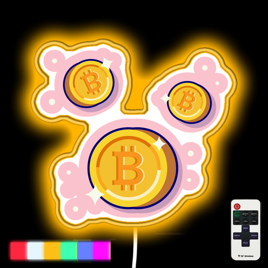 Gold Bitcoin Cartoon Vector Icon Illustration neon led sign