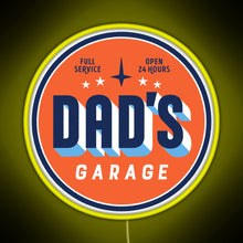 Load image into Gallery viewer, Dad s Garage clean version RGB neon sign yellow