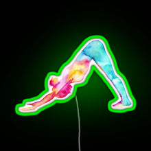 Load image into Gallery viewer, Downward Facing Dog in watercolors RGB neon sign green