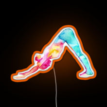 Load image into Gallery viewer, Downward Facing Dog in watercolors RGB neon sign orange