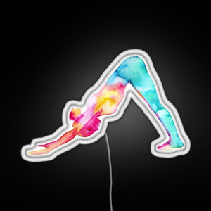 Downward Facing Dog in watercolors RGB neon sign white 