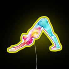 Load image into Gallery viewer, Downward Facing Dog in watercolors RGB neon sign yellow
