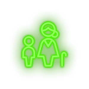 green family parent mother children human cane person old child kid baby grandmother led neon factory