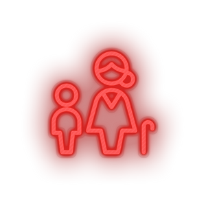 red family parent mother children human cane person old child kid baby grandmother led neon factory