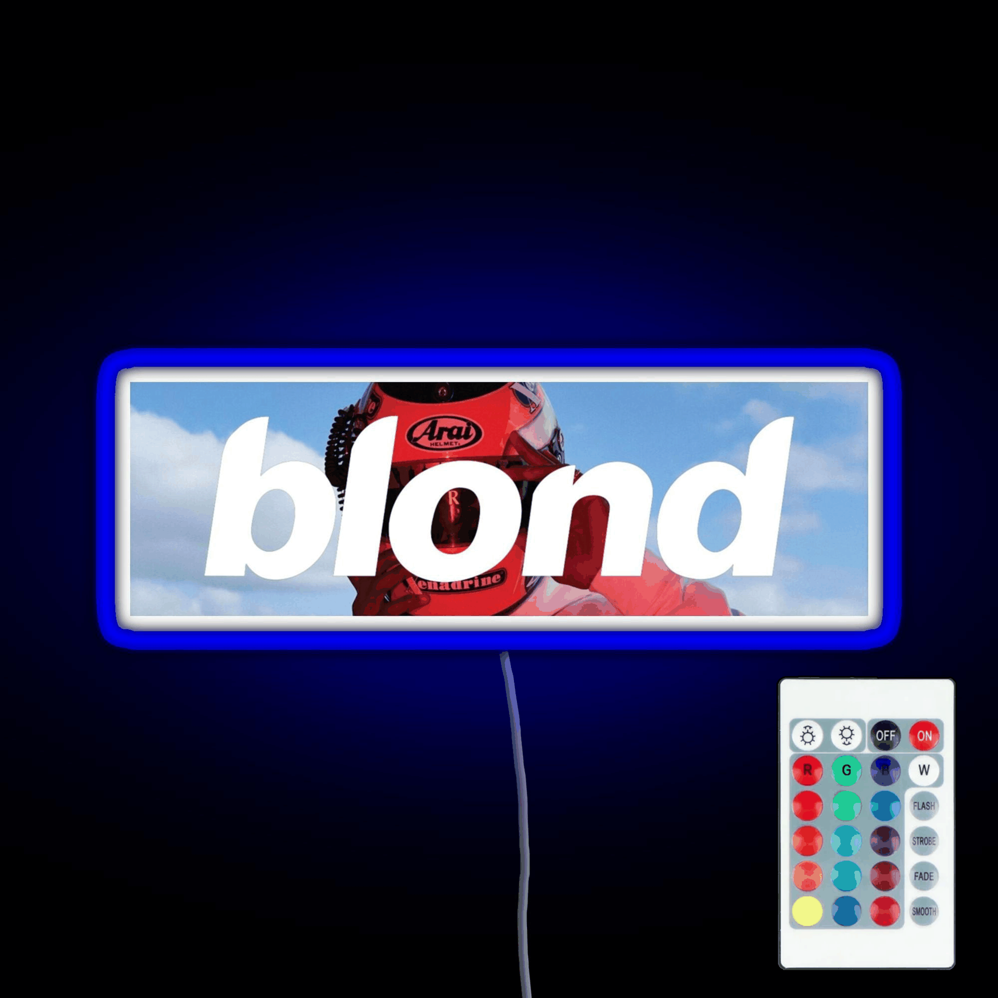 frank ocean blonde motorcycle helmet Frank Ocean Blond Helmet Box Logo Rgb Neon Sign – Neon Factory