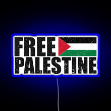 Load image into Gallery viewer, FREE PALESTINE FREE GAZA PALESTINE FLAG ARABIC RGB neon sign blue