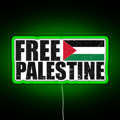 FREE PALESTINE FREE GAZA PALESTINE FLAG ARABIC RGB neon sign green