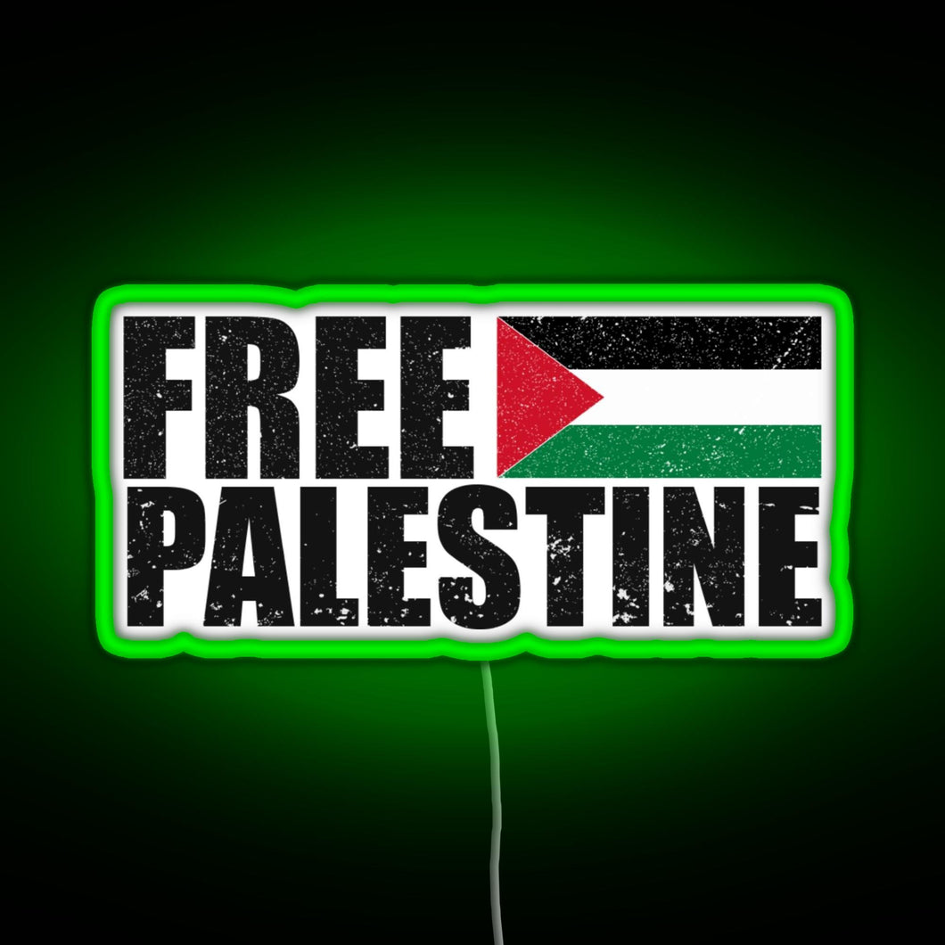 FREE PALESTINE FREE GAZA PALESTINE FLAG ARABIC RGB neon sign green