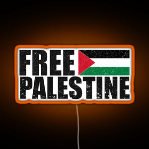 FREE PALESTINE FREE GAZA PALESTINE FLAG ARABIC RGB neon sign orange