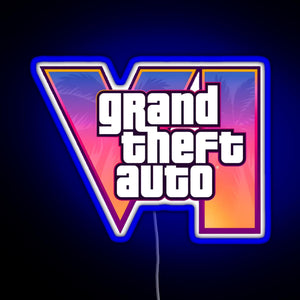 GTA 6 VI Vice City RGB neon sign blue