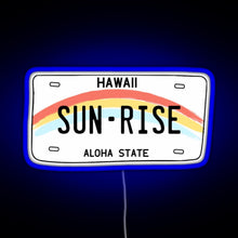 Load image into Gallery viewer, Hawaii Sunrise Licence Plate RGB neon sign blue