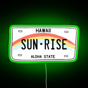 Hawaii Sunrise Licence Plate RGB neon sign green