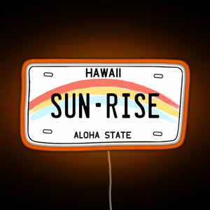 Hawaii Sunrise Licence Plate RGB neon sign orange