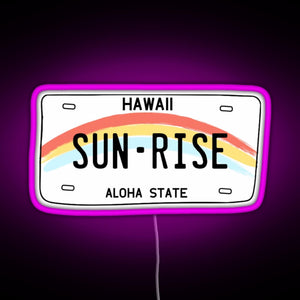 Hawaii Sunrise Licence Plate RGB neon sign  pink