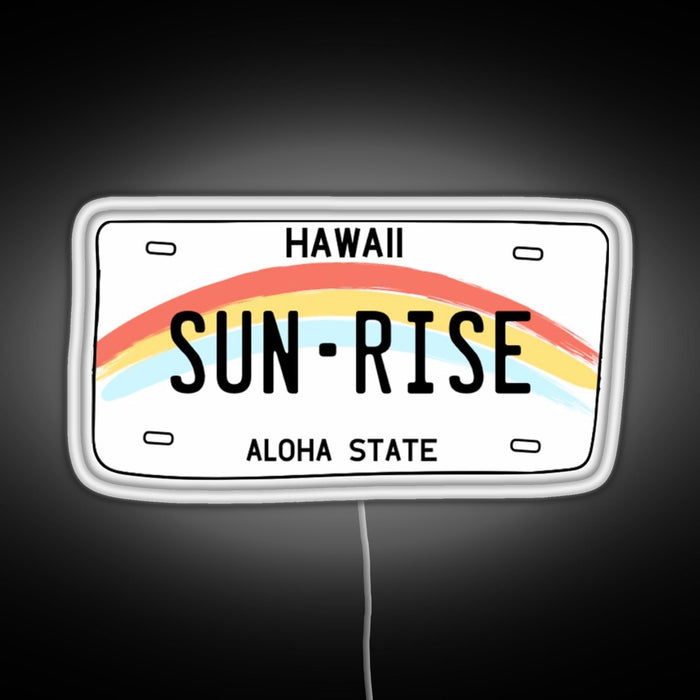 Hawaii Sunrise Licence Plate RGB neon sign white 