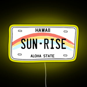 Hawaii Sunrise Licence Plate RGB neon sign yellow
