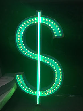 Huge Neon Dollar sign 6ft Neon sign Vintage Green NYC effect metal distressed sign bulbs green neon