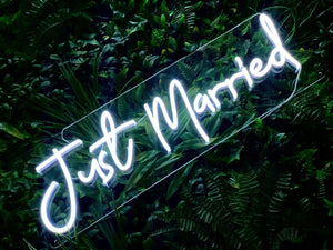 Just Married white neon sign for a wedding, party or event