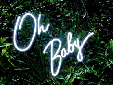 Oh Baby! white neon sign for a baby shower, christening, party or event