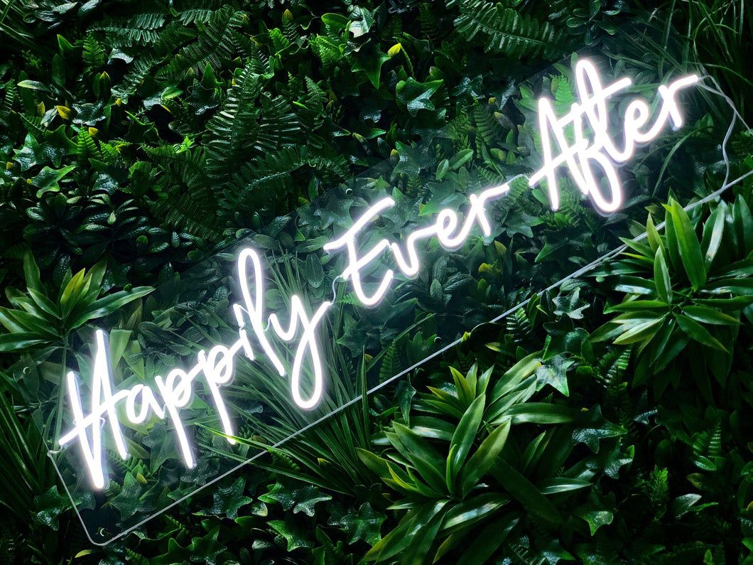 Happily Ever After, white neon sign for a wedding, party or event
