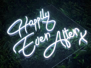 Happily Ever After X, white neon sign for a wedding, party or event
