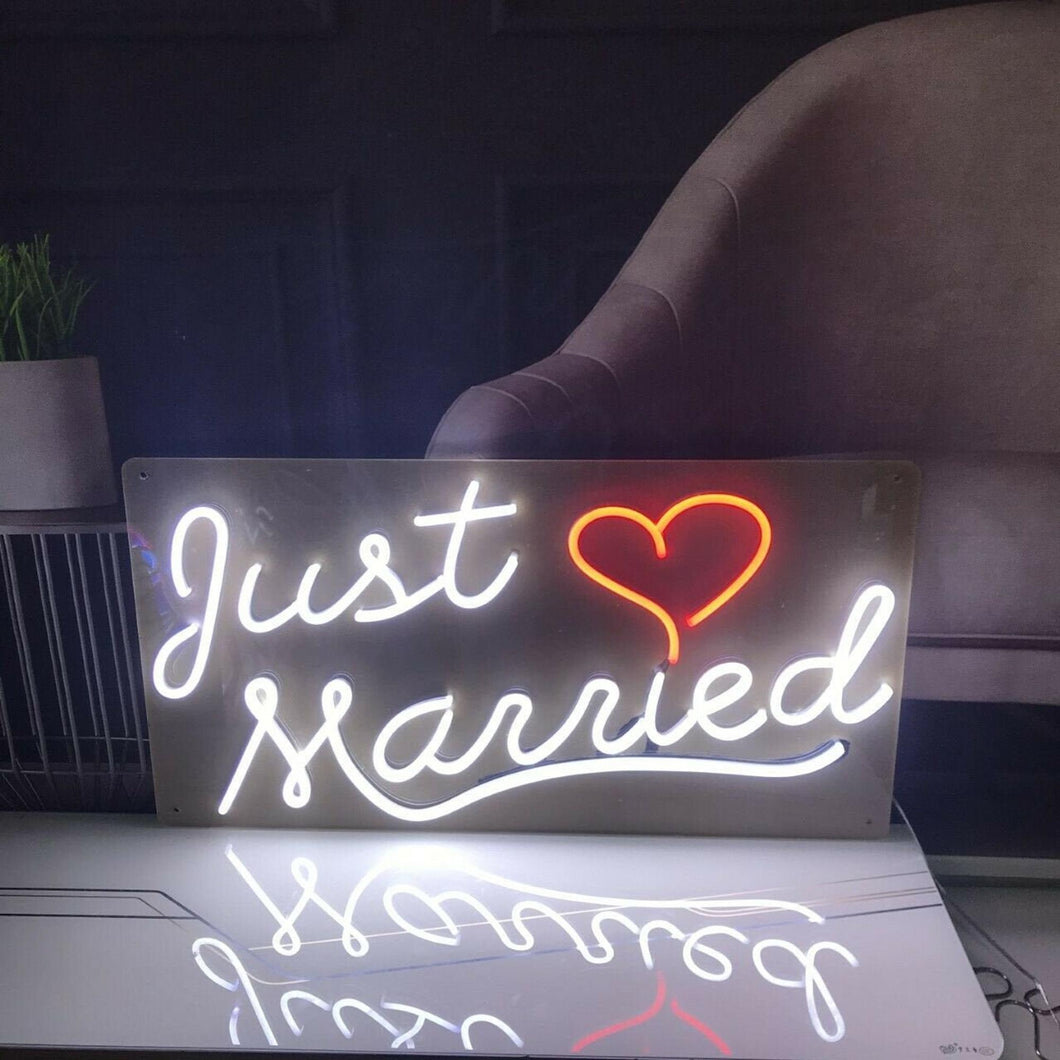 Just Married neon sign for a wedding, party or event