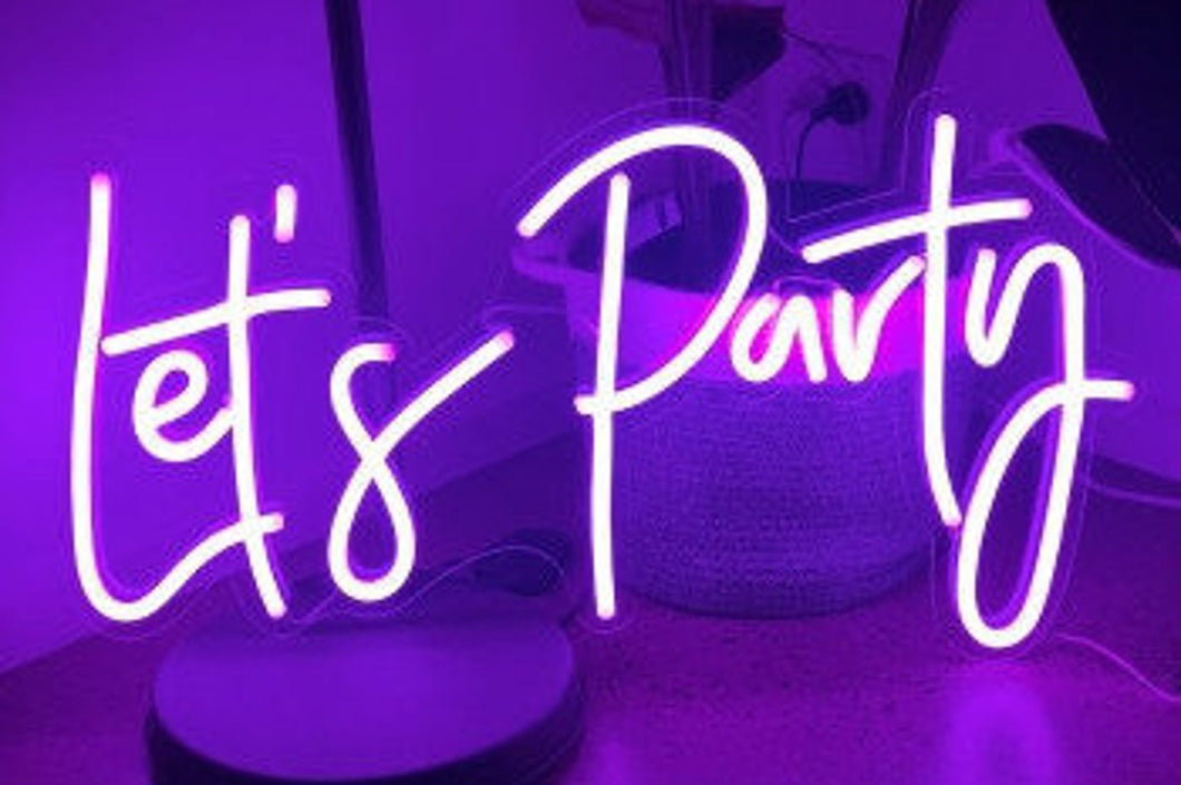 Let's Party neon sign for a wedding, party or event