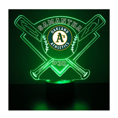 Oakland Athletics LED Baseball Sports Fan Lamps, Custom Night Light, Free Personalization, 16 Color Option, Featuring Licensed Decal