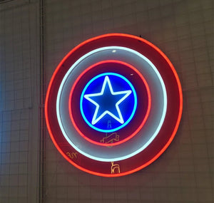 Captain America Neon, Wall Neon Art, Wall Decor, Super hero Neon Light, Avengers America, Wall Neon Signs, Custom Neon Decor