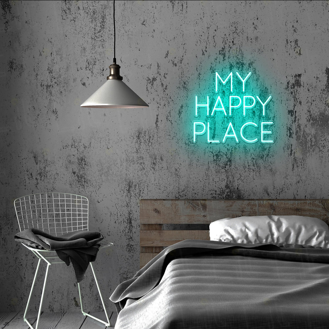 Bedroom My Happy Place Quote Neon Sign, Housewarming Gift Idea, Custom Quote Signs, Personalized Gift Ideas, New Home Gift