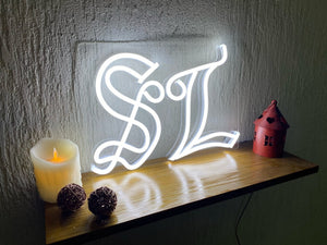 Monogram, Initials, Customized Unbreakable Neon Sign, Neon Letters, Transparent background, Wall sign, Table sign