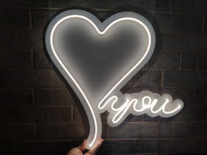 Neon heart. I love you neon sign. Handmade decor. White neon sign. Castom neon sign. Neon light.