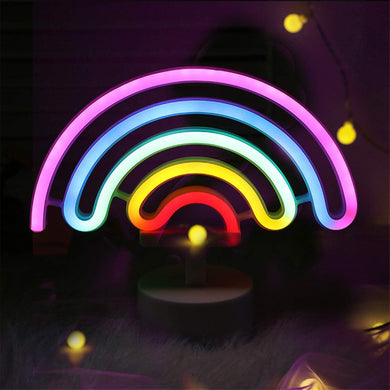 Neon Sign LED Light with Holder Base USB or Battery Operated Table Night Lamp for Bedroom,Home Party Decorations Gifts - Rainbow