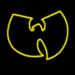 A neon sign of the Wu Tang logo.