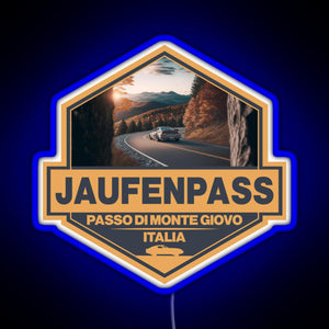 Jaufenpass Italy Travel Art Badge RGB neon sign blue