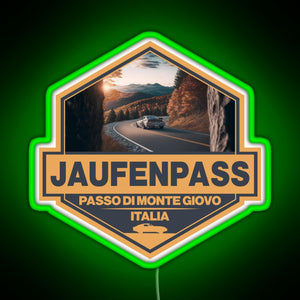 Jaufenpass Italy Travel Art Badge RGB neon sign green